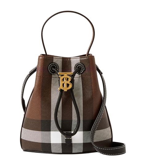 burberry logo plaque drawstring bucket bag|Mini TB Bucket Bag in Dark birch brown .